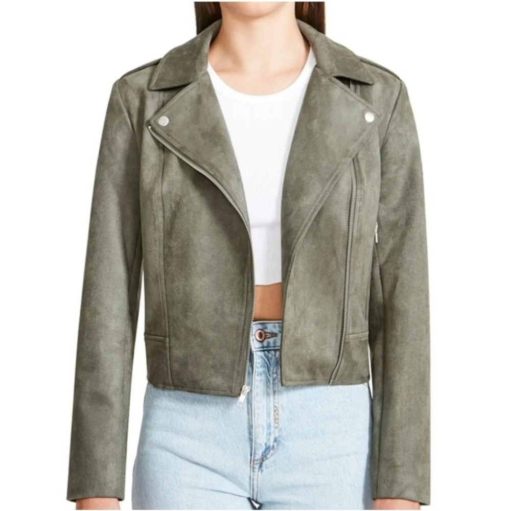BB Dakota Steve Madden Faux Suede Moto Jacket Olive Green Size Medium NWT